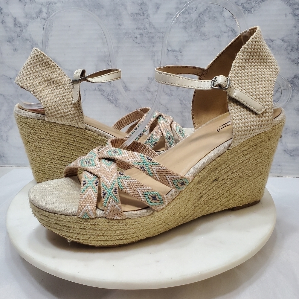 LUCKY Brand 9.5 Mahima Strappy Sandals Wovenā Platform Wedge Southwestern
